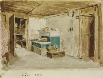 Interno contadino con stufa verde